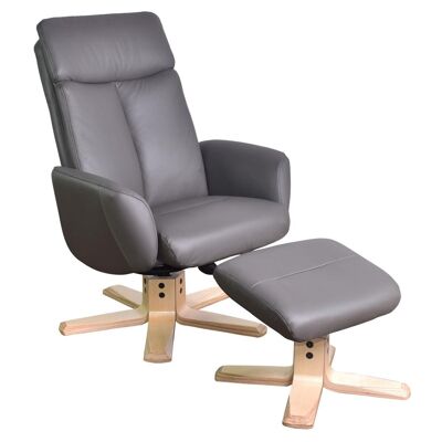 The Dakota Swivel Recliner Chair in Charcoal Genuine Leather and Pale Wood base.