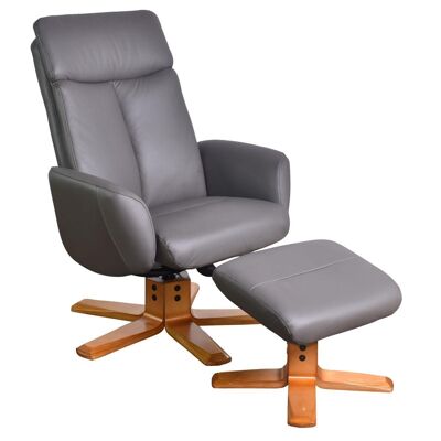 The Dakota Swivel Recliner Chair in Charcoal Genuine Leather and Cherry base.