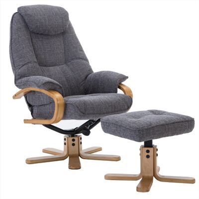 Pisa Swivel Recliner Chair & Matching Footstool In Grey Lisbon Fabric