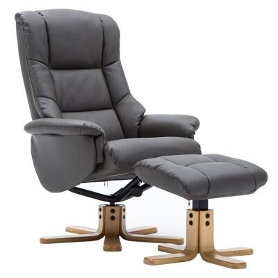 The Florence, Swivel Recliner Chair & Footstool in Charcoal PU Faux Leather
