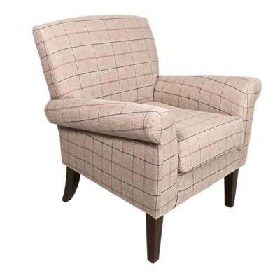 The Highland Occasional Chair in Violet Plaid Soft Fabric & Dark Wood