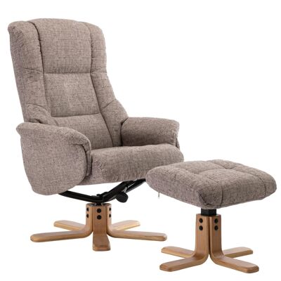 Cairo Swivel Recliner Chair & Footstool in Mocha Lisbon Fabric