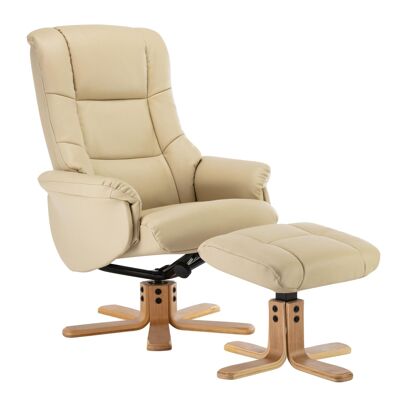 Cairo Swivel Recliner Chair & Footstool in Cream Plush Faux Leather