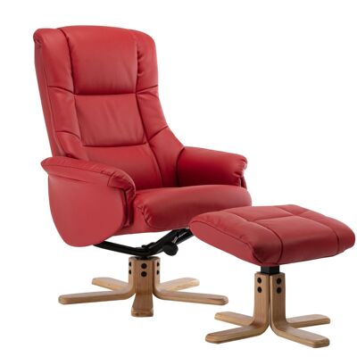 Cairo Swivel Recliner Chair & Footstool in Cherry Plush Faux Leather