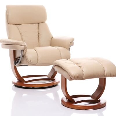 The Mars Premium Genuine Leather Swivel Recliner Chair & Footstool In Cream