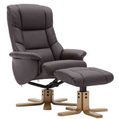 The Florence, Swivel Recliner Chair & Footstool in Brown PU Faux Leather