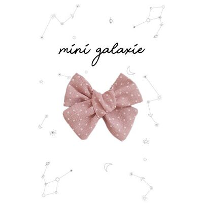 Super maxi bow barrette - Cotton linen with soft pink polka dots