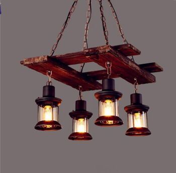 Lustre en bois de style industriel, Lustre en bois Design 2 / LCH4-2 1