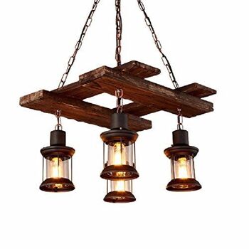 Lustre en bois de style industriel, Lustre en bois Design 2 / LCH4-2 2