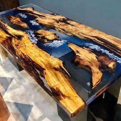 Lussuoso tavolo in lastre di palissandro in resina, tavolo da pranzo, riunione, caffè, fiume, spiaggia, tavolo, 180 cm