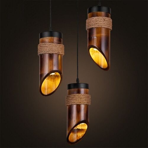 Natural Bamboo Wood Pendant Lights, Set Of 3x / LWB-3