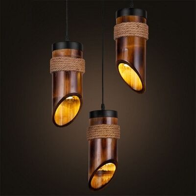 Natural Bamboo Wood Pendant Lights, Set Of 3x / LWB-3