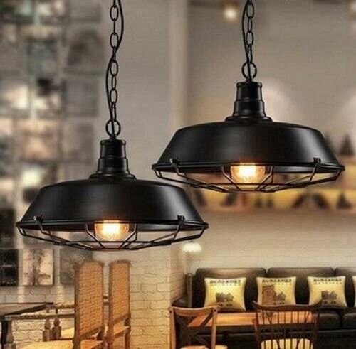 Large Industrial Black Metal Pendant Light / LMR-2-1