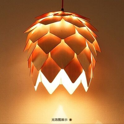 Lámpara colgante de madera, luz moderna con forma de piña / LWP1