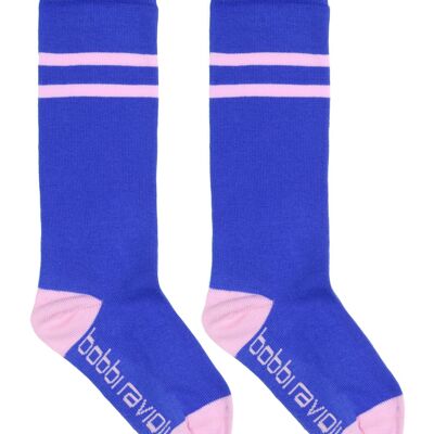 Hoge sokken kobalt blauw met roze