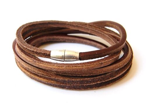 Men's bracelet brown leather cord with magnetic clasp