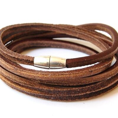 Men's bracelet brown leather cord with magnetic clasp