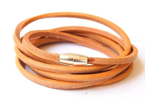Men's bracelet natural leather cord with magnetic clasp