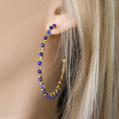 Large hoops in golden stainless steel and natural lapis lazuli stones