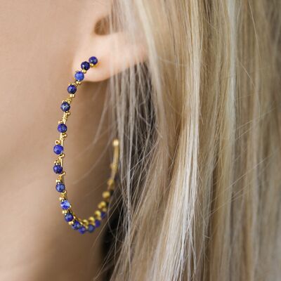 Large hoops in golden stainless steel and natural lapis lazuli stones