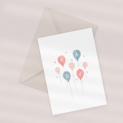 Öko-Grußkarte – Baby-Luftballons