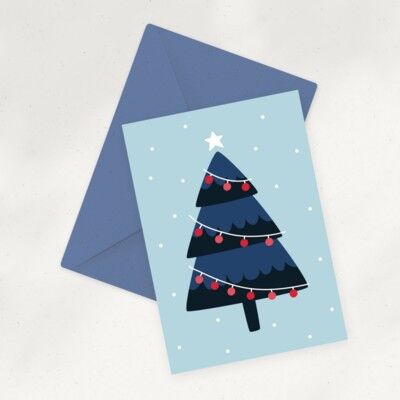 Öko-Grußkarte – blauer Weihnachtsbaum