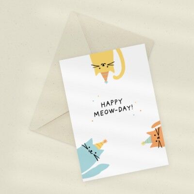 Tarjeta de felicitación ecológica — Happy Meow-Day