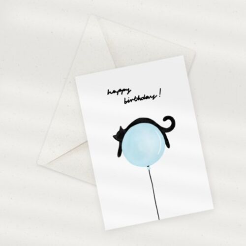 Eco Greeting Card — Cat on a Balloon