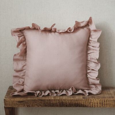 “Powder Pink Frill” Linen Pillow Cover with Frill