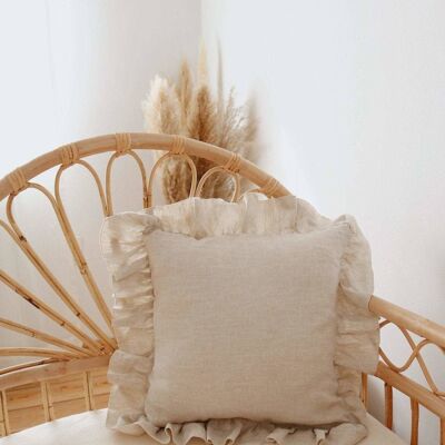 Housse de coussin en lin avec volant "Sand Frill"