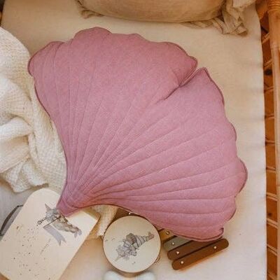 Cuscino Foglia di Ginkgo in Lino “Dirty Pink”.