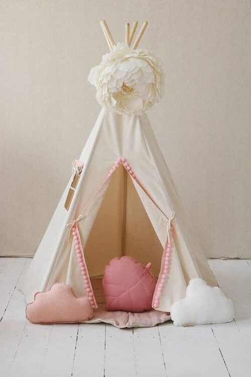 “Fluffy Pompoms” Teepee with Pompoms and Mat Set