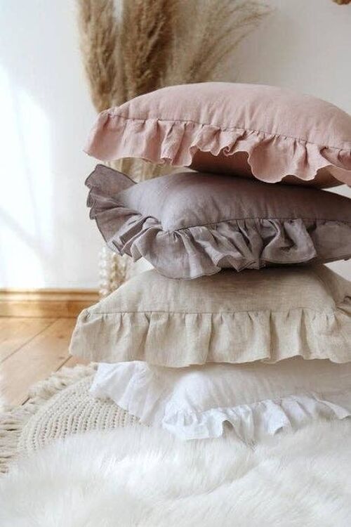 “Grey Frill” Linen Pillow Cover with Frill