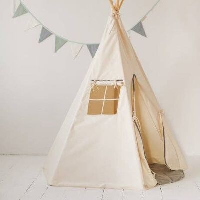 “Grey Pompoms” Teepee Tent with Pompoms