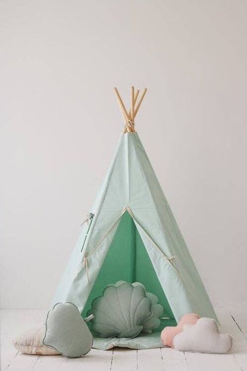 “Mint Fog” Teepee Tent with Pompoms