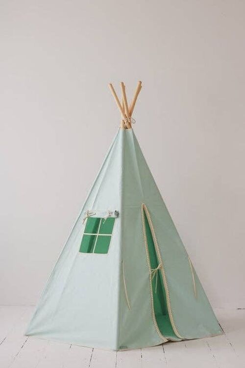 “Mint Fog” Teepee with Pompoms and Mat Set