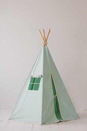 Ensemble tipi « Mint Fog » avec pompons et tapis 1