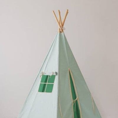 “Mint Fog” Teepee with Pompoms and Mat Set