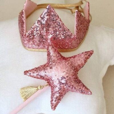 “Pink Sequins” Crown and Wand Magic Set