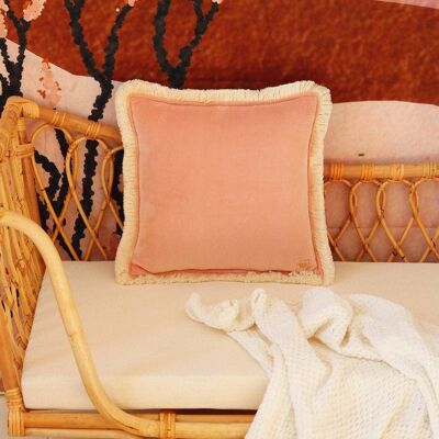 "Apricot" soft velvet pillow with fringe