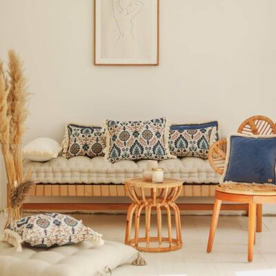 "Blue Iris in Istanbul" pillow with fringe