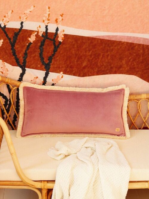 "Dirty pink" soft velvet bolster with fringe