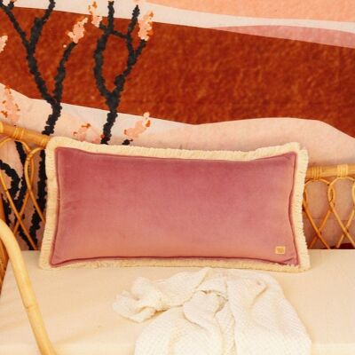 "Dirty pink" soft velvet bolster with fringe