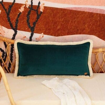 "Emerald" soft velvet bolster with fringe