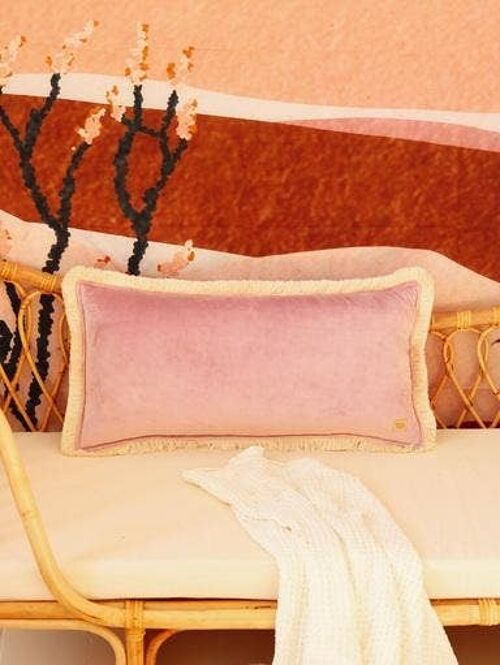 "Light pink" soft velvet bolster with fringe