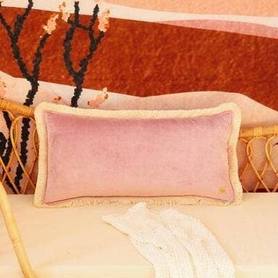 "Light pink" soft velvet bolster with fringe