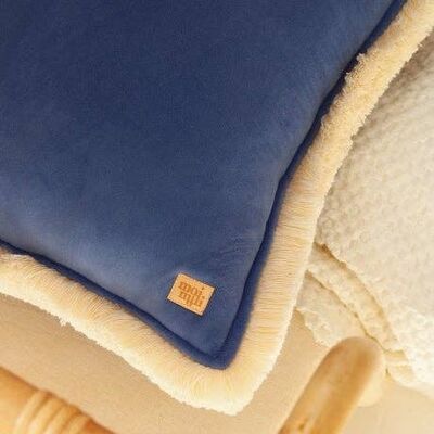 "Sapphire" soft velvet pillow with fringe