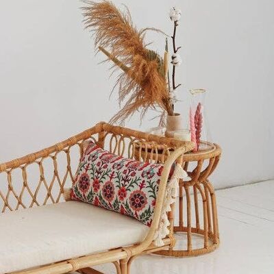 "Scarlet Iris in Cancaya" bolster with fringe