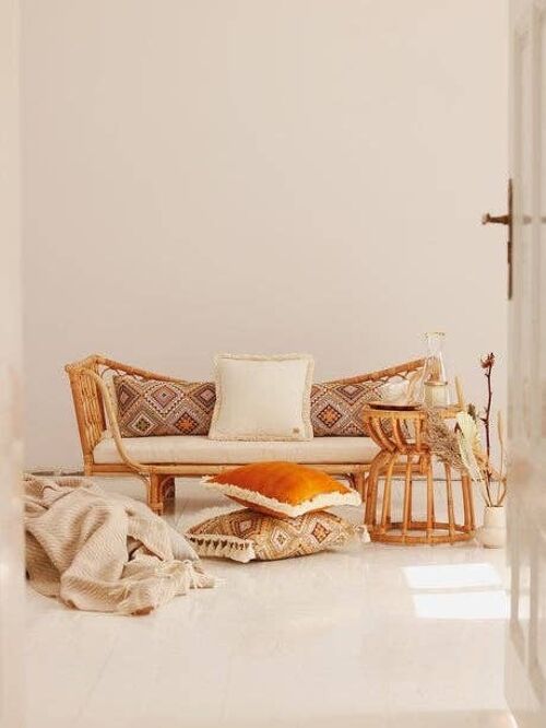 "White" soft velvet pillow with fringe