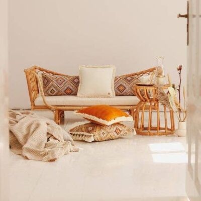"White" soft velvet pillow with fringe